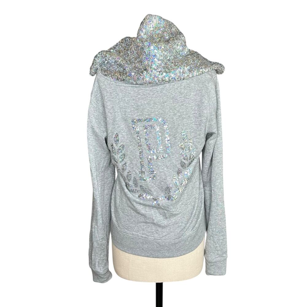 VICTORIAS SECRET VS PINK Gray Sequin Hooded Sweatshirt Women's‎ Size Small NWT - Picture 4 of 7